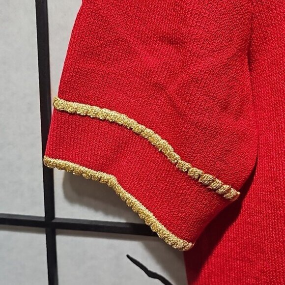 St. John Collection Two Piece Skirt Set Red and Gold Trim Size Small Vintage - Picture 3 of 10